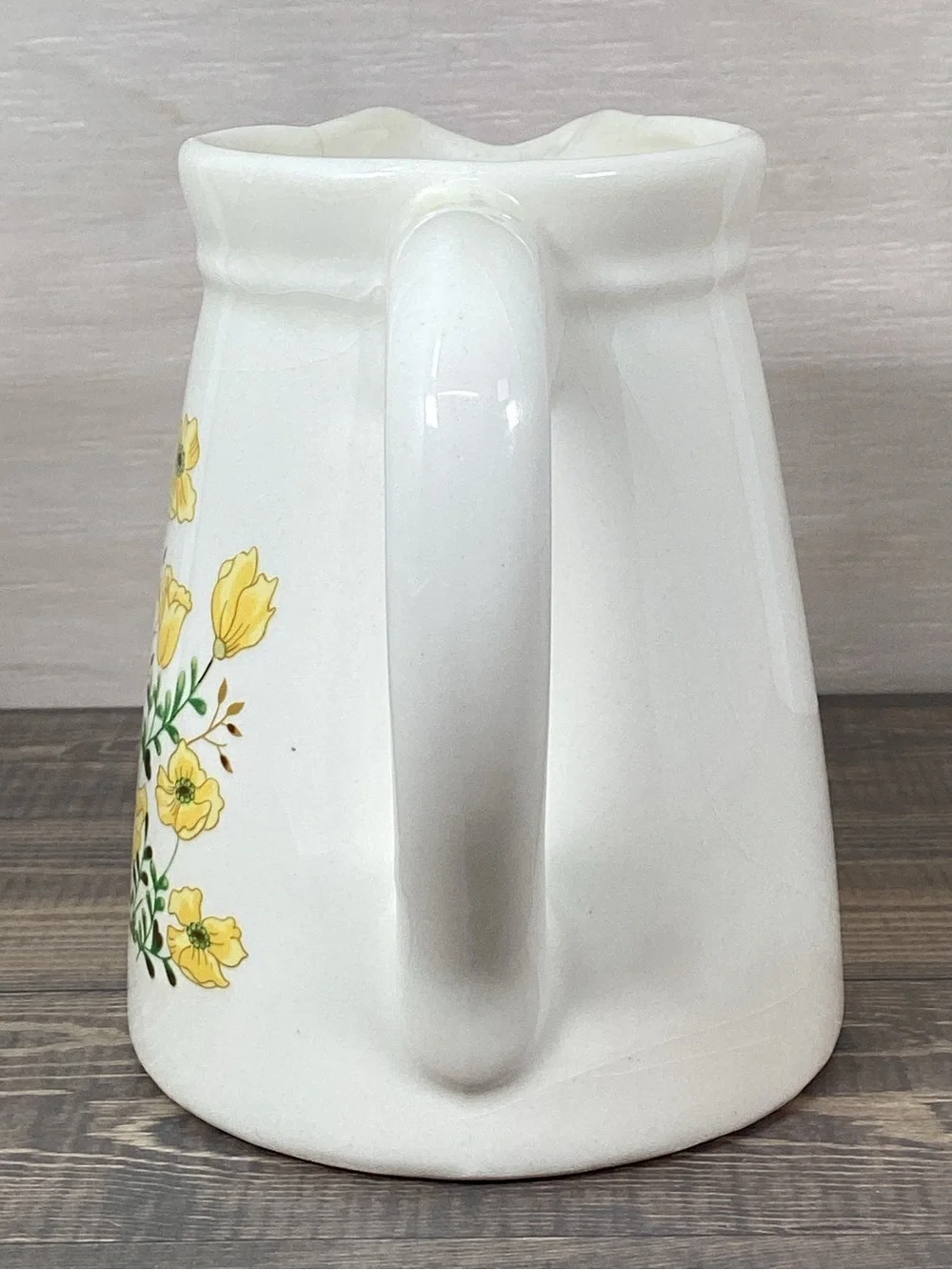 Vintage 5.5” Pottery Pitcher Yellow Wildflowers Floral Farmhouse Rustic Vase